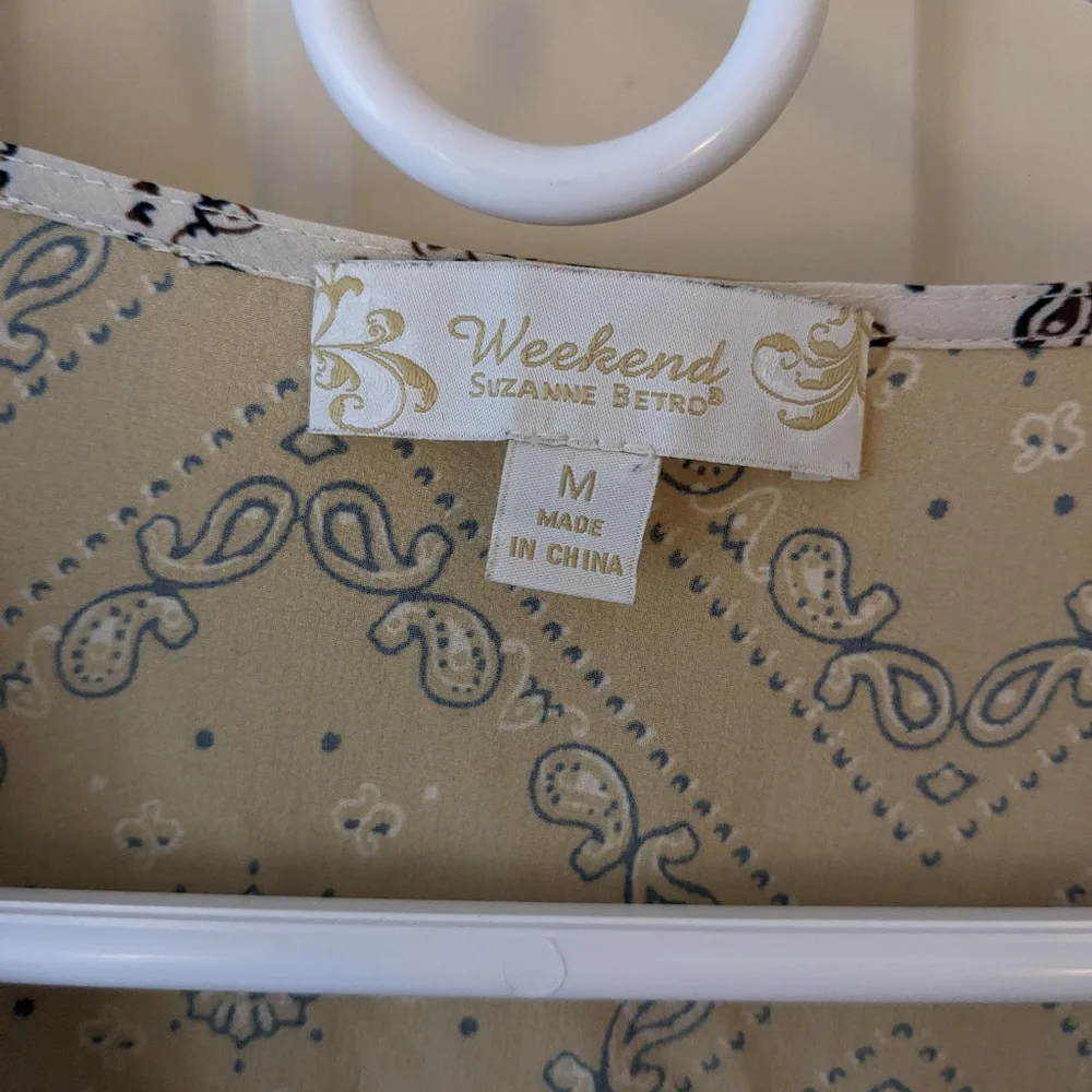 Women's Suzanne Betro Weekend mixed print faux wrap top Size M - Picture 2 of 8